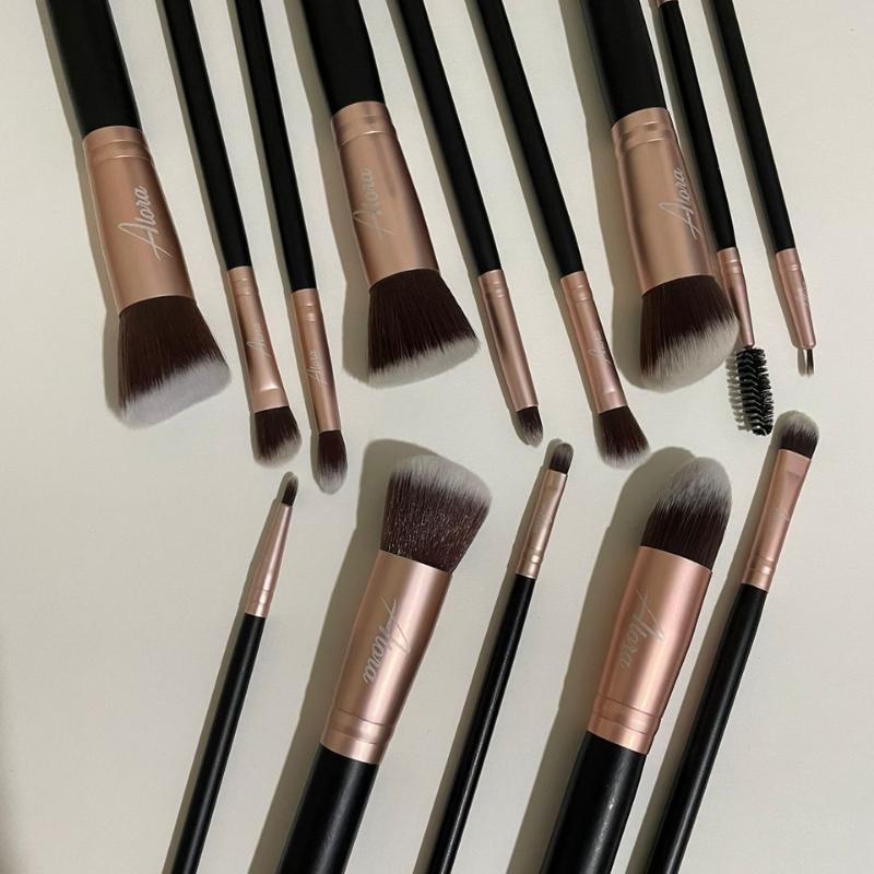 Multifunction Makeup Brush Set - High Quality, Black and Rose Gold 14 pcs - Alora
