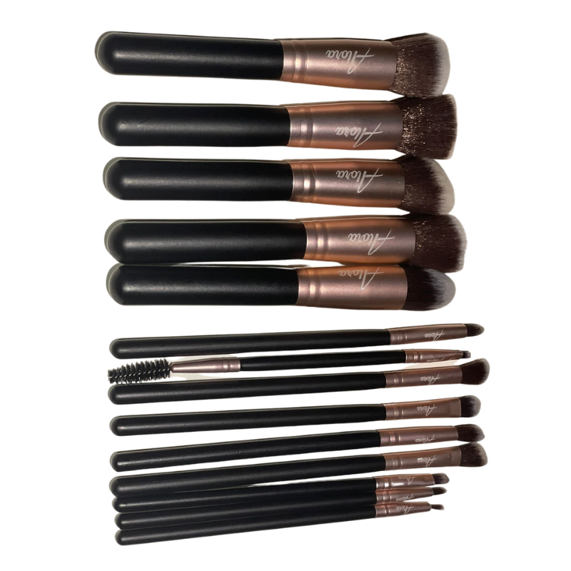 Multifunction Makeup Brush Set - High Quality, Black and Rose Gold 14 pcs - Alora