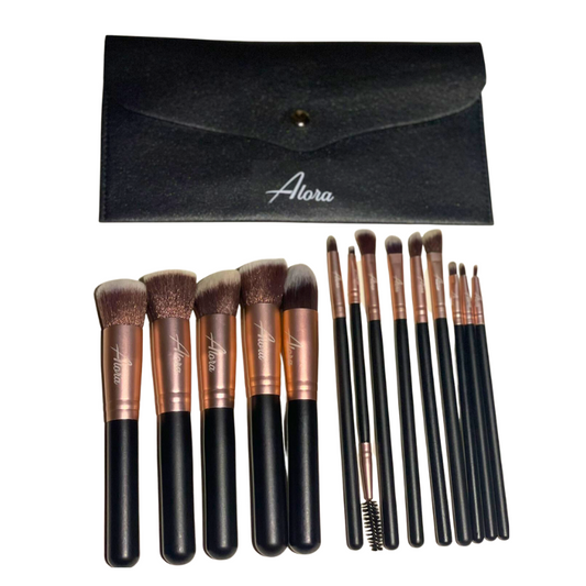 Multifunction Makeup Brush Set - High Quality, Black and Rose Gold 14 pcs - Alora